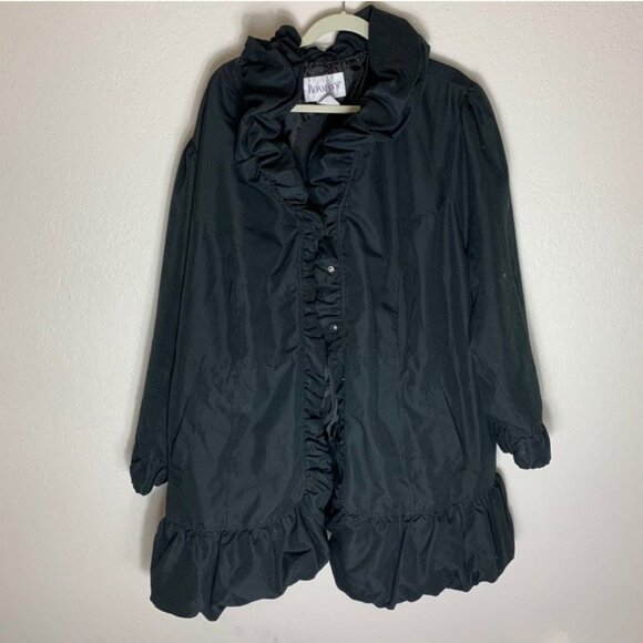Black Roamans Ruffled Button Front Coat Size 32W-GOOD CONDITION. - Picture 1 of 5
